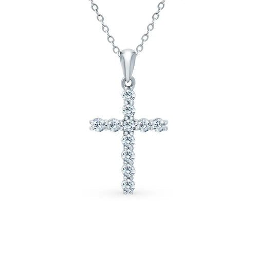 Cross White Gold pendant necklace with diamonds - cushionblue