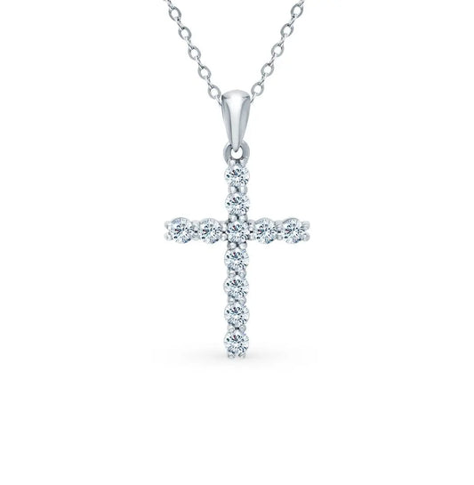 Cross White Gold pendant necklace with diamonds - cushionblue