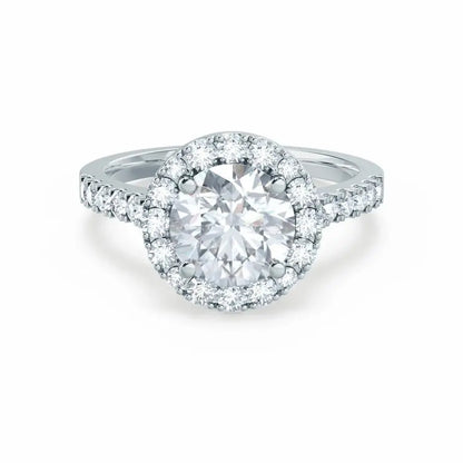 Round cut Natural Diamond Platinum Halo Ring - cushionblue