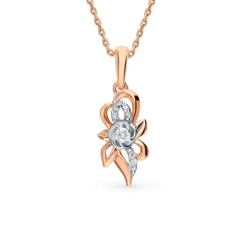 Rose Gold Flower pendant necklace with diamonds - cushionblue