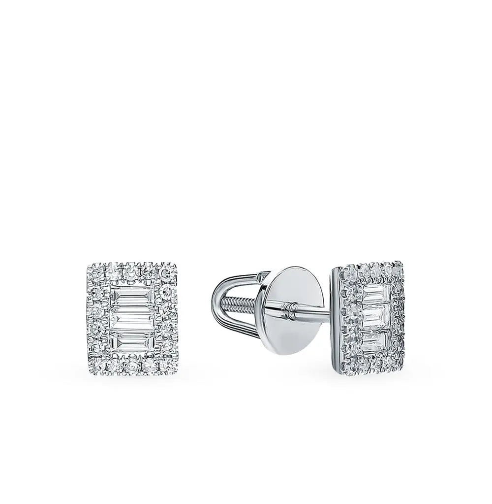White Gold Studs with screws earrings with diamonds(0.12ct, 0.21ct) Cushionblue