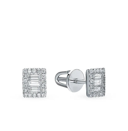 White Gold Studs with screws earrings with diamonds(0.12ct, 0.21ct) Cushionblue