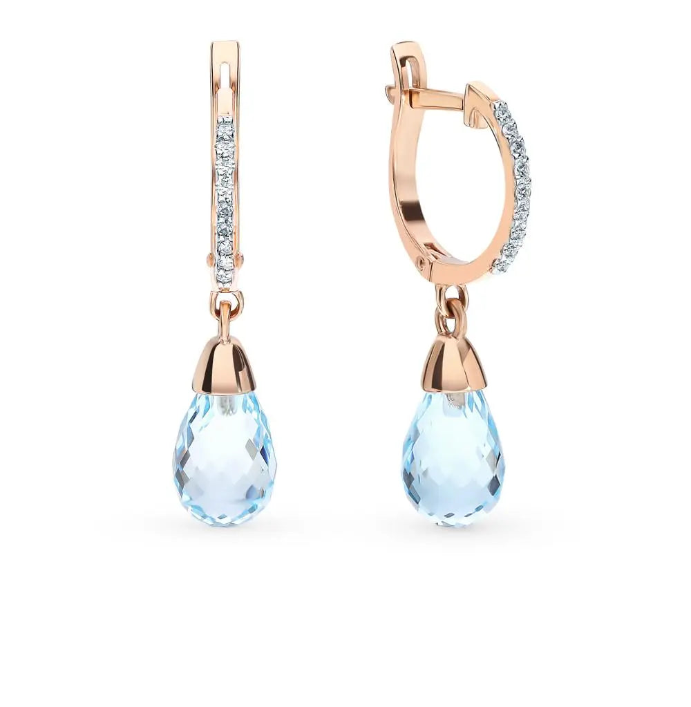 Rose Gold Latch back earrings with Topaz and diamond - cushionblue