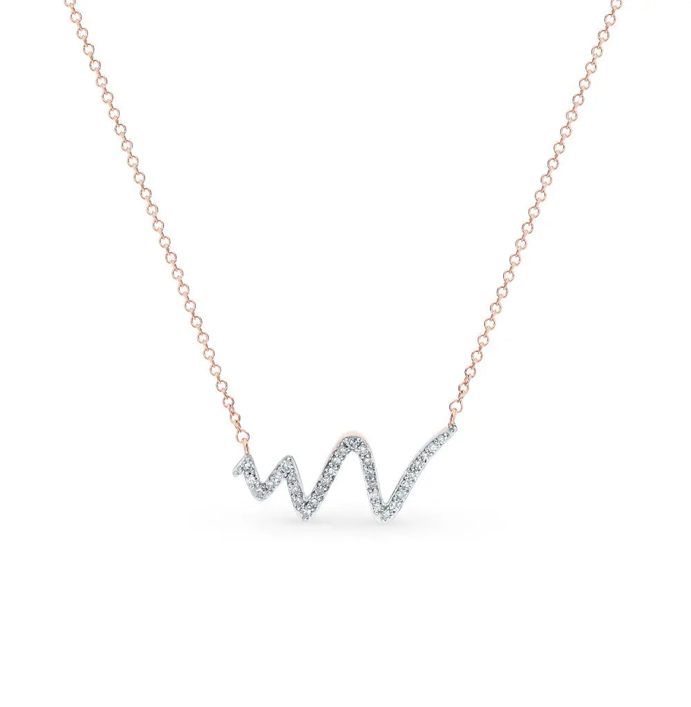 Wave Rose Gold Pendants necklace with diamonds - cushionblue