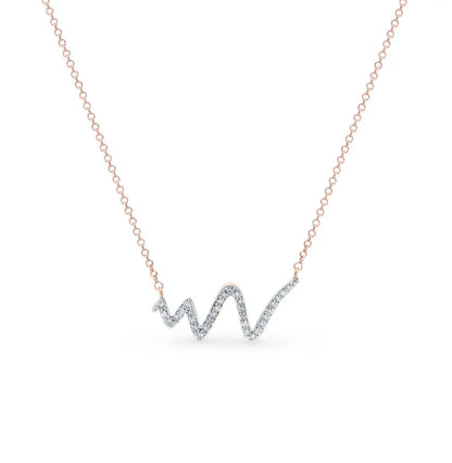 Wave Rose Gold Pendants necklace with diamonds - cushionblue