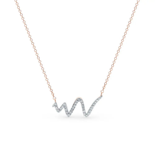 Wave Rose Gold Pendants necklace with diamonds - cushionblue