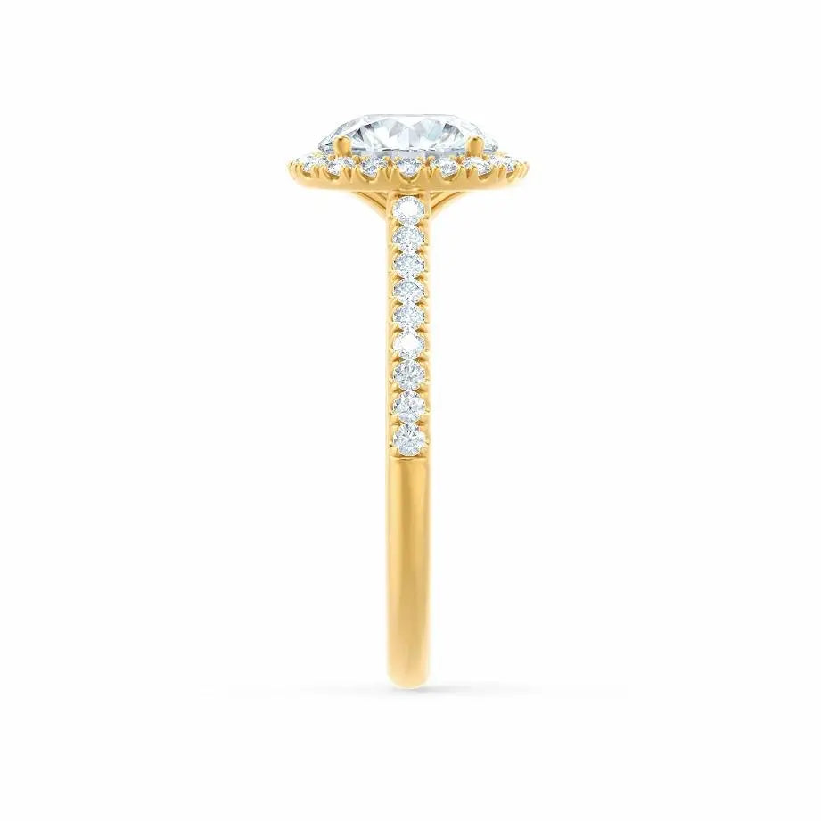 Round cut Natural Diamond Yellow Gold Petite Halo Ring - cushionblue