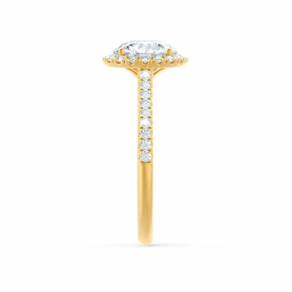 Round cut Natural Diamond Yellow Gold Petite Halo Ring - cushionblue