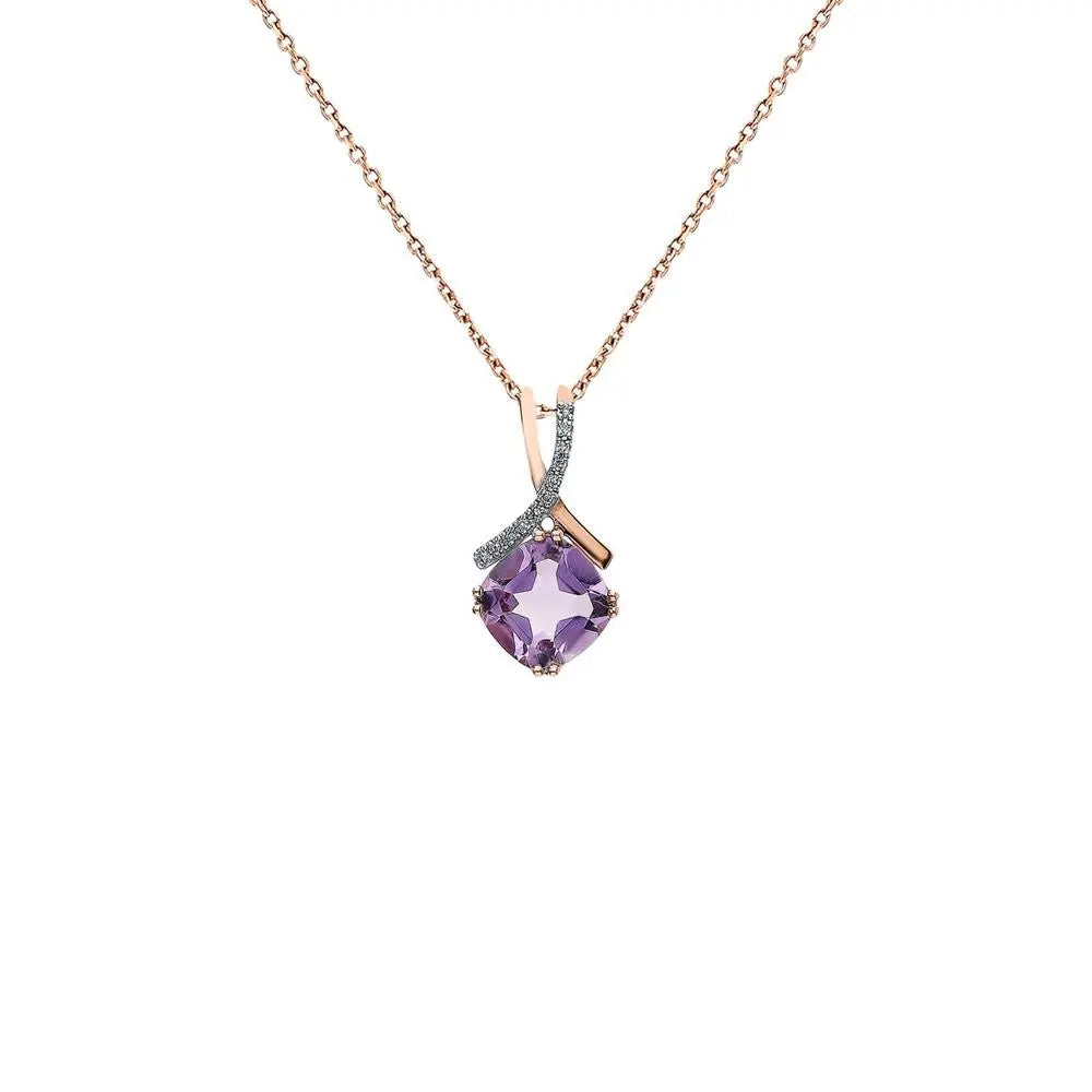 Rose Gold Cushion pendant necklace with amethyst and diamonds - cushionblue