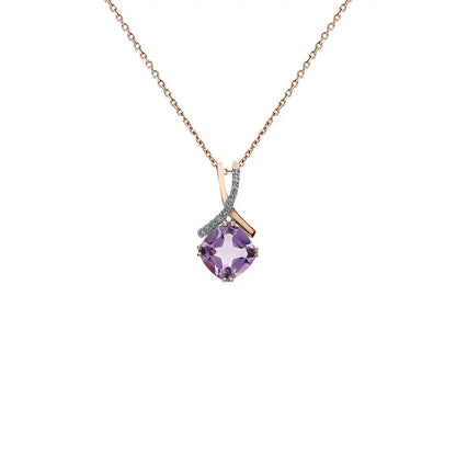 Rose Gold Cushion pendant necklace with amethyst and diamonds - cushionblue
