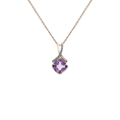 Rose Gold Cushion pendant necklace with amethyst and diamonds - cushionblue