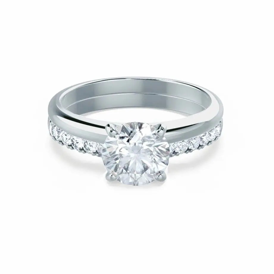 White Gold Round Brilliant Cut Bridal Set Ring - cushionblue