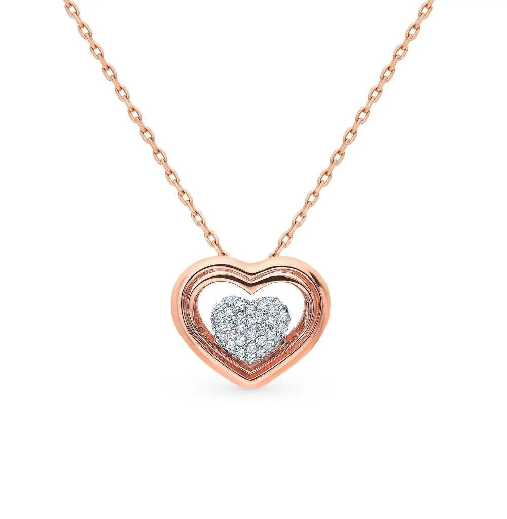 Heart Rose Gold pendant necklace with diamonds - cushionblue