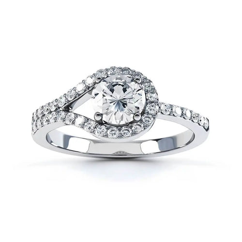 Round cut Natural Diamond loop halo design Platinum Ring - cushionblue