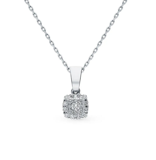 White Gold Cushion pendant necklace with diamonds - cushionblue