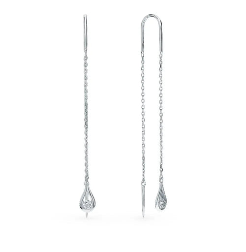 White Gold string earrings with Round cut diamonds(0.17ct) - cushionblue