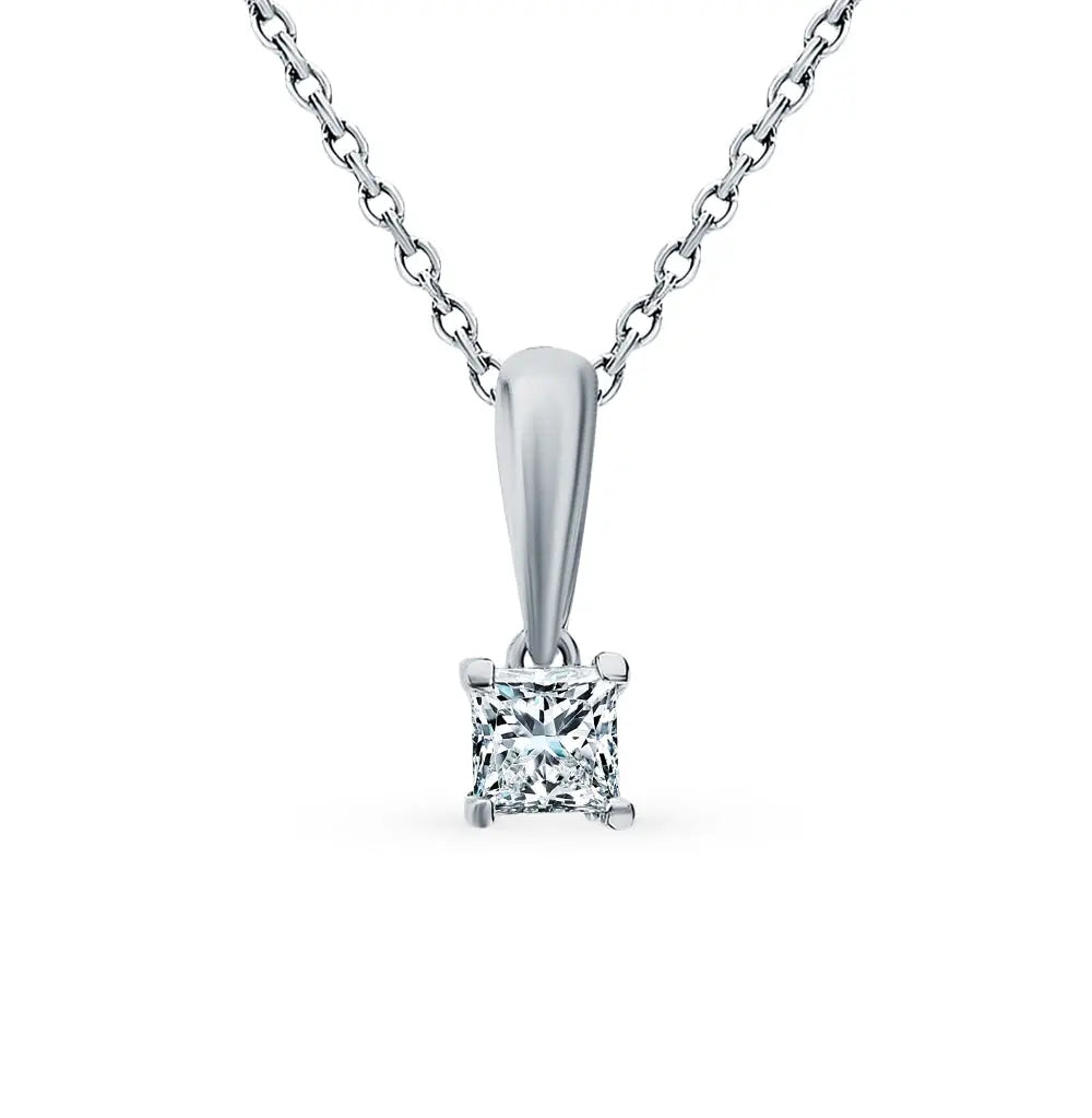 White Gold Princess cut diamond pendant with necklace - cushionblue