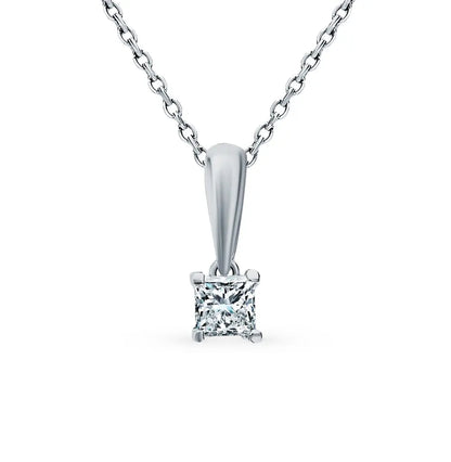 White Gold Princess cut diamond pendant with necklace - cushionblue