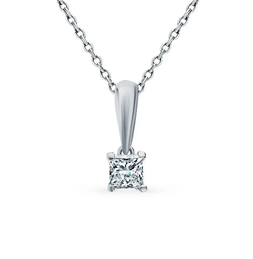 White Gold Princess cut diamond pendant with necklace - cushionblue