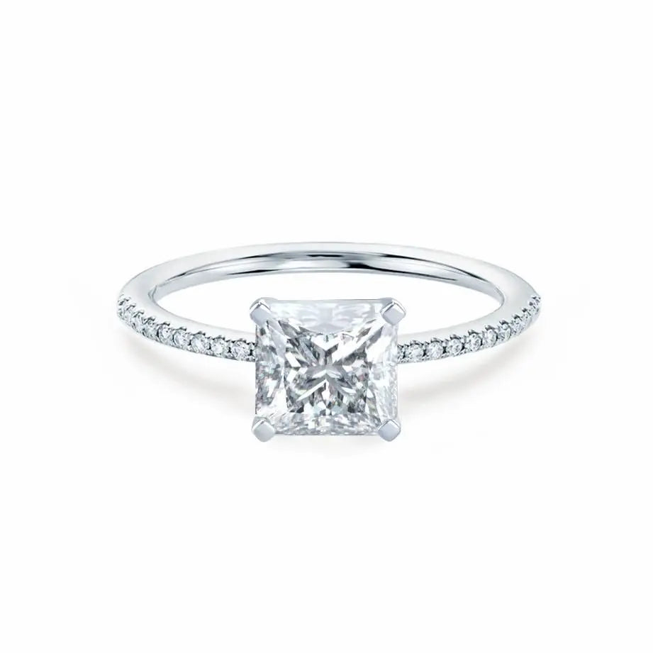 Princess Cut Platinum Petite Pavé Shoulder Set Solitaire Ring - cushionblue