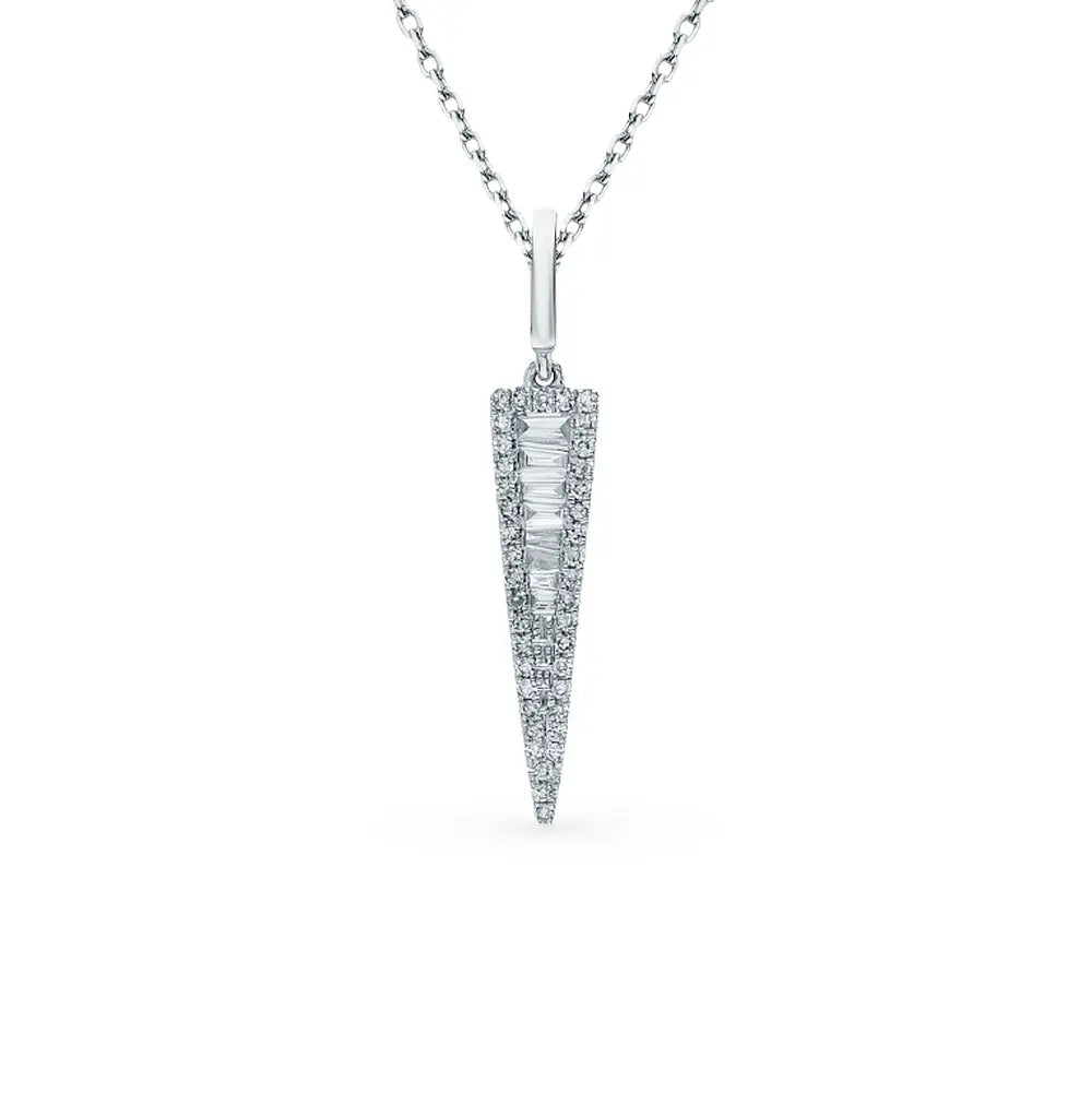 White Gold Arrows type stick pendant necklace with diamonds - cushionblue