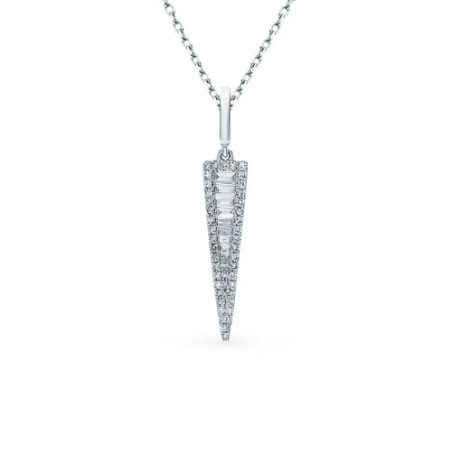 White Gold Arrows type stick pendant necklace with diamonds - cushionblue