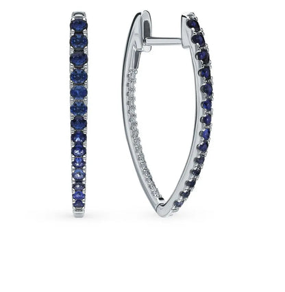 White Gold Huggie earrings with Sapphires and diamonds - cushionblue