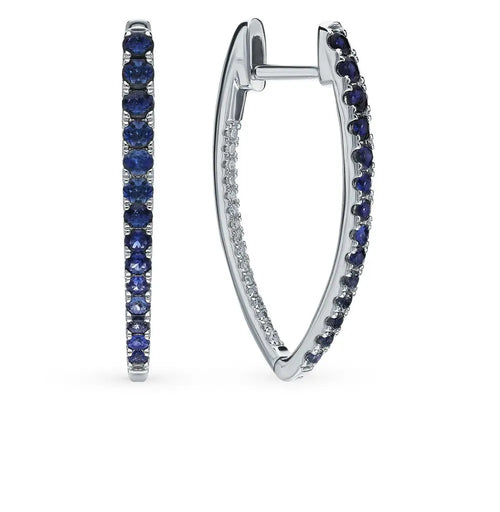 White Gold Huggie earrings with Sapphires and diamonds - cushionblue