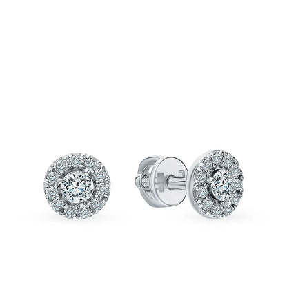 White Gold Studs with screws earrings with Round cut diamonds(0.20ct, 0.15ct) Cushionblue