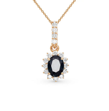 Rose Gold pendant necklace with Oval shape sapphires and diamonds - cushionblue