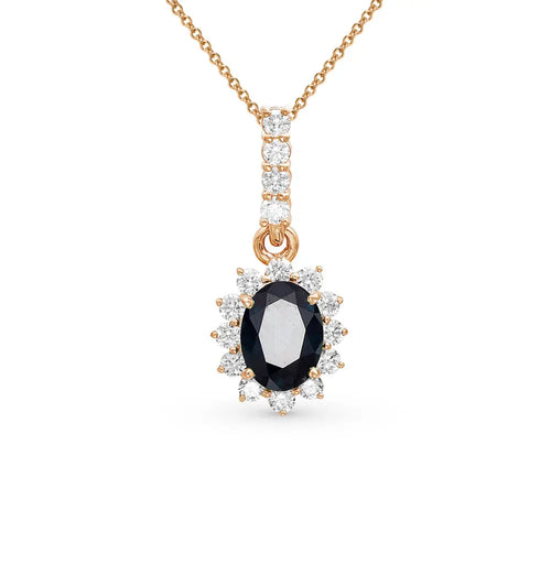 Rose Gold pendant necklace with Oval shape sapphires and diamonds - cushionblue