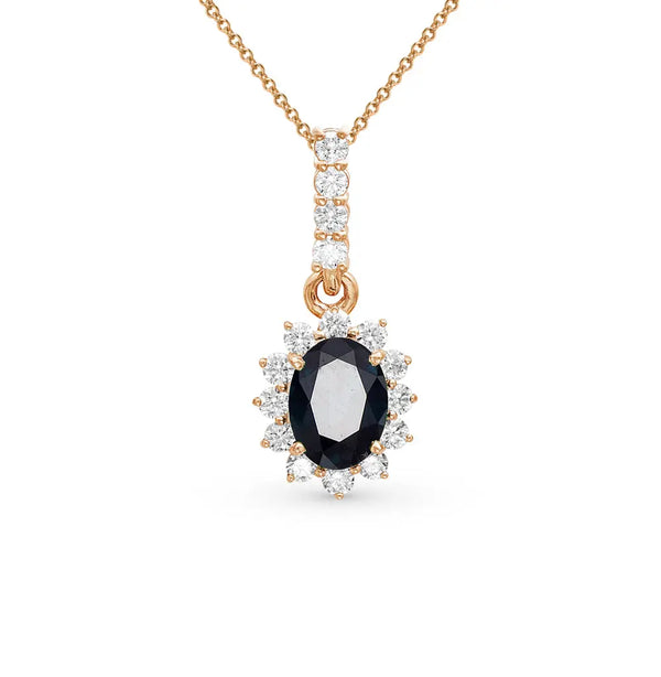 Rose Gold pendant necklace with Oval shape sapphires and diamonds - cushionblue