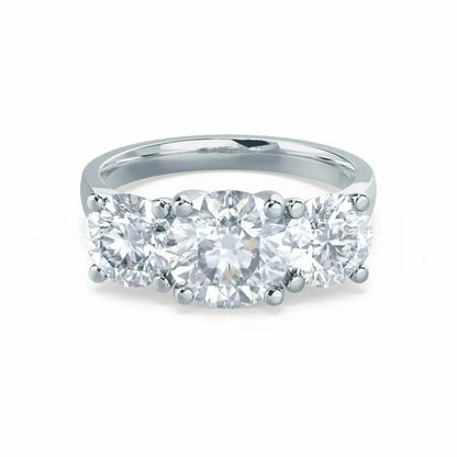 Round Brilliant Cut 3 Stone Set White Gold Trilogy Ring - cushionblue