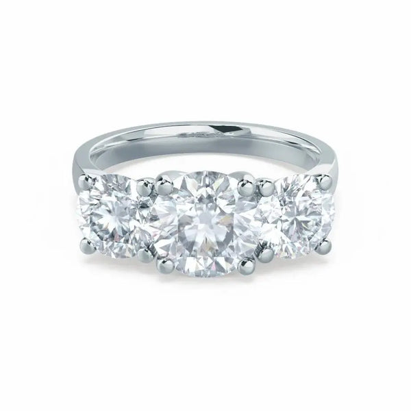 Round Brilliant Cut 3 Stone Set White Gold Trilogy Ring - cushionblue