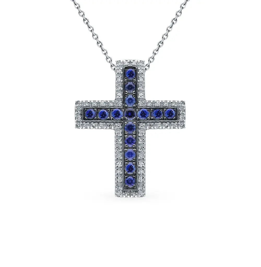 White Gold pendant necklace with sapphires and diamonds - cushionblue