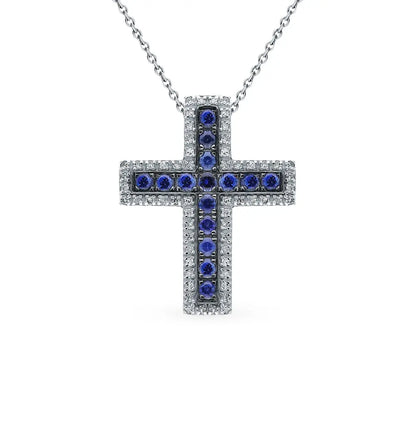 White Gold pendant necklace with sapphires and diamonds - cushionblue