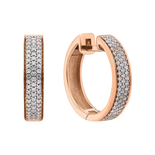 Rose Gold Simple Huggie earrings with diamonds(0.37 ct) - cushionblue