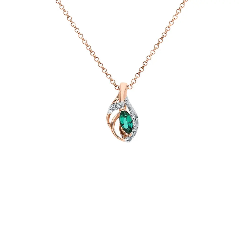 Rose Gold pendant necklace with Marquise emeralds and diamonds - cushionblue