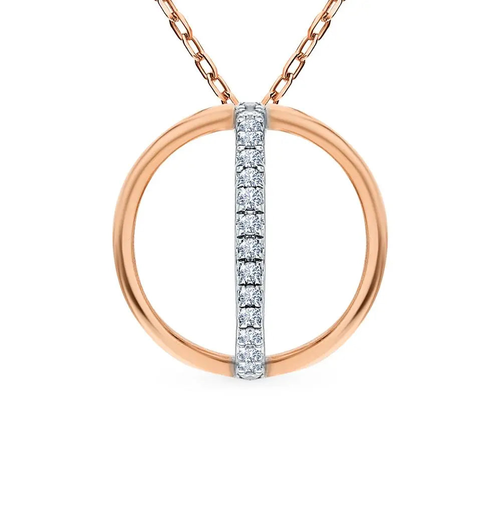 Rose Gold Circle type pendant necklace with diamonds - cushionblue