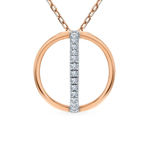 Rose Gold Circle type pendant necklace with diamonds - cushionblue