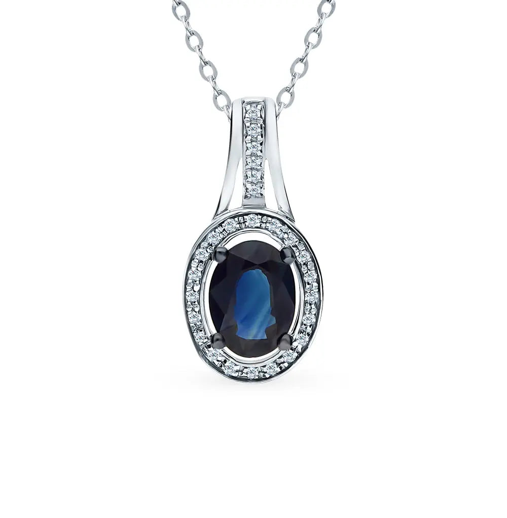 White Gold pendant necklace with sapphires and diamonds - cushionblue