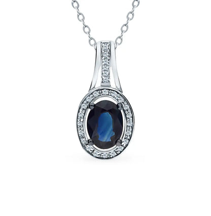 White Gold pendant necklace with sapphires and diamonds - cushionblue
