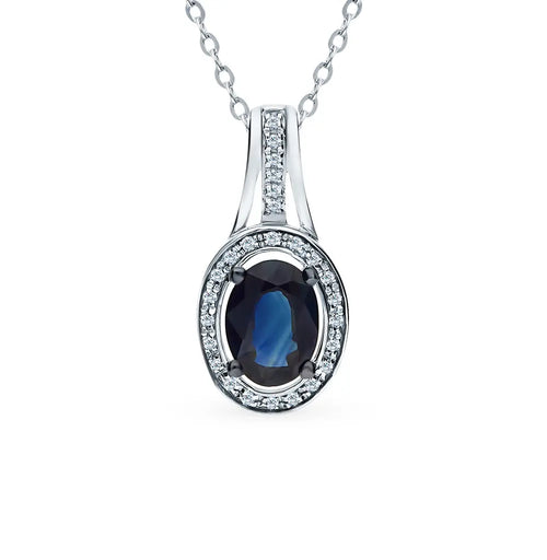 White Gold pendant necklace with sapphires and diamonds - cushionblue