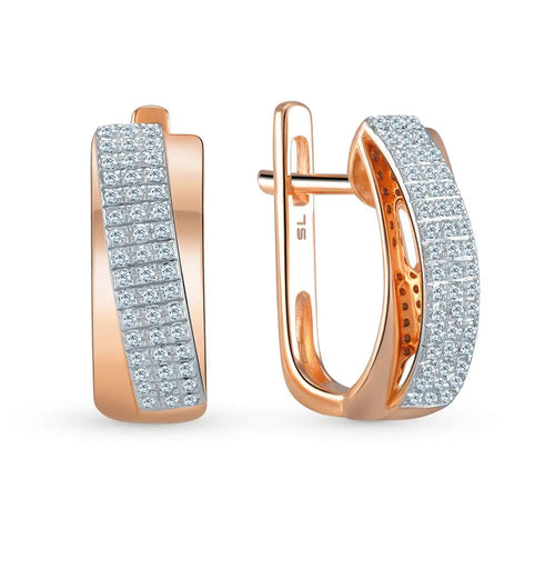 Rose Gold Latch back earrings with diamonds(0.20 ct) - cushionblue