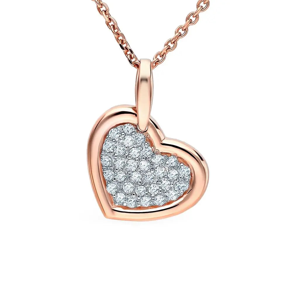 Rose Gold Heart pendant necklace with diamonds - cushionblue