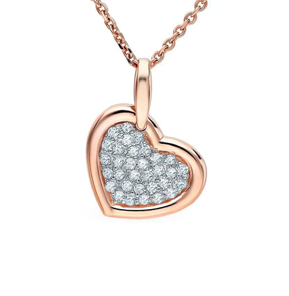 Rose Gold Heart pendant necklace with diamonds - cushionblue