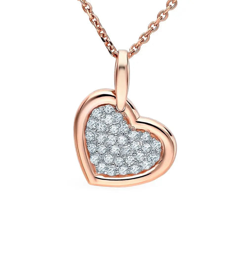 Rose Gold Heart pendant necklace with diamonds - cushionblue