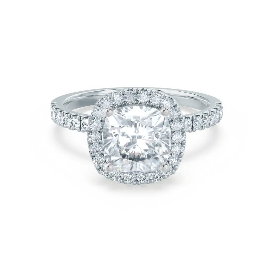 Cushion cut Natural Diamond White Gold Halo Ring 0.33ct - cushionblue