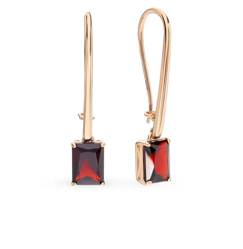 Rose Gold French lock earrings with Red garnet - cushionblue