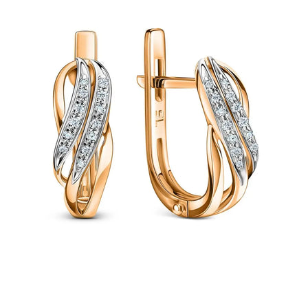 Rose Gold Latch back earrings with diamonds(0.06 ct) - cushionblue